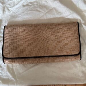 Tan Woven Clutch with Black Trim